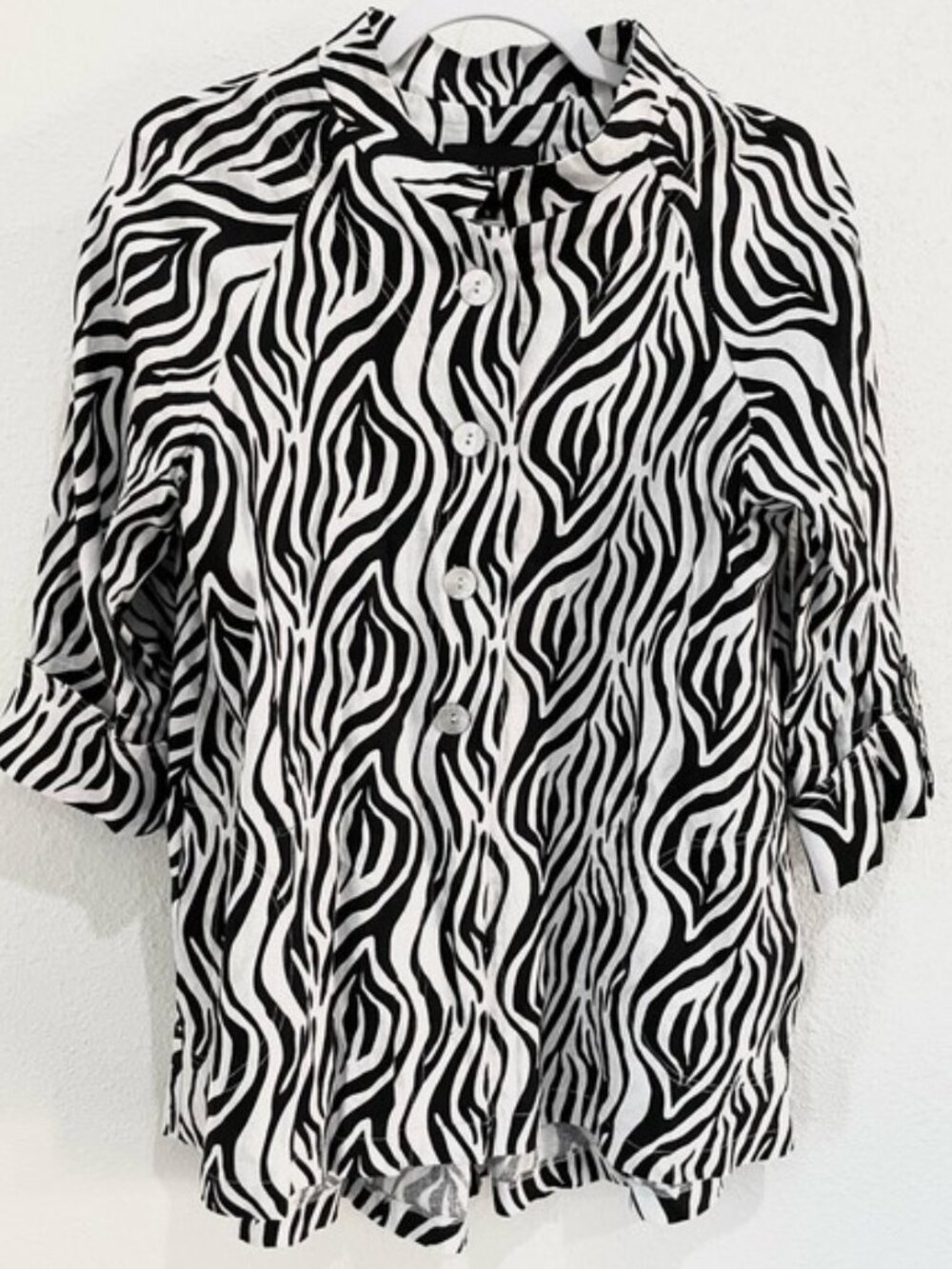 Talie Linen Zebra Lagenlook Button Jacket Top Boho Oversized Neutral Casual